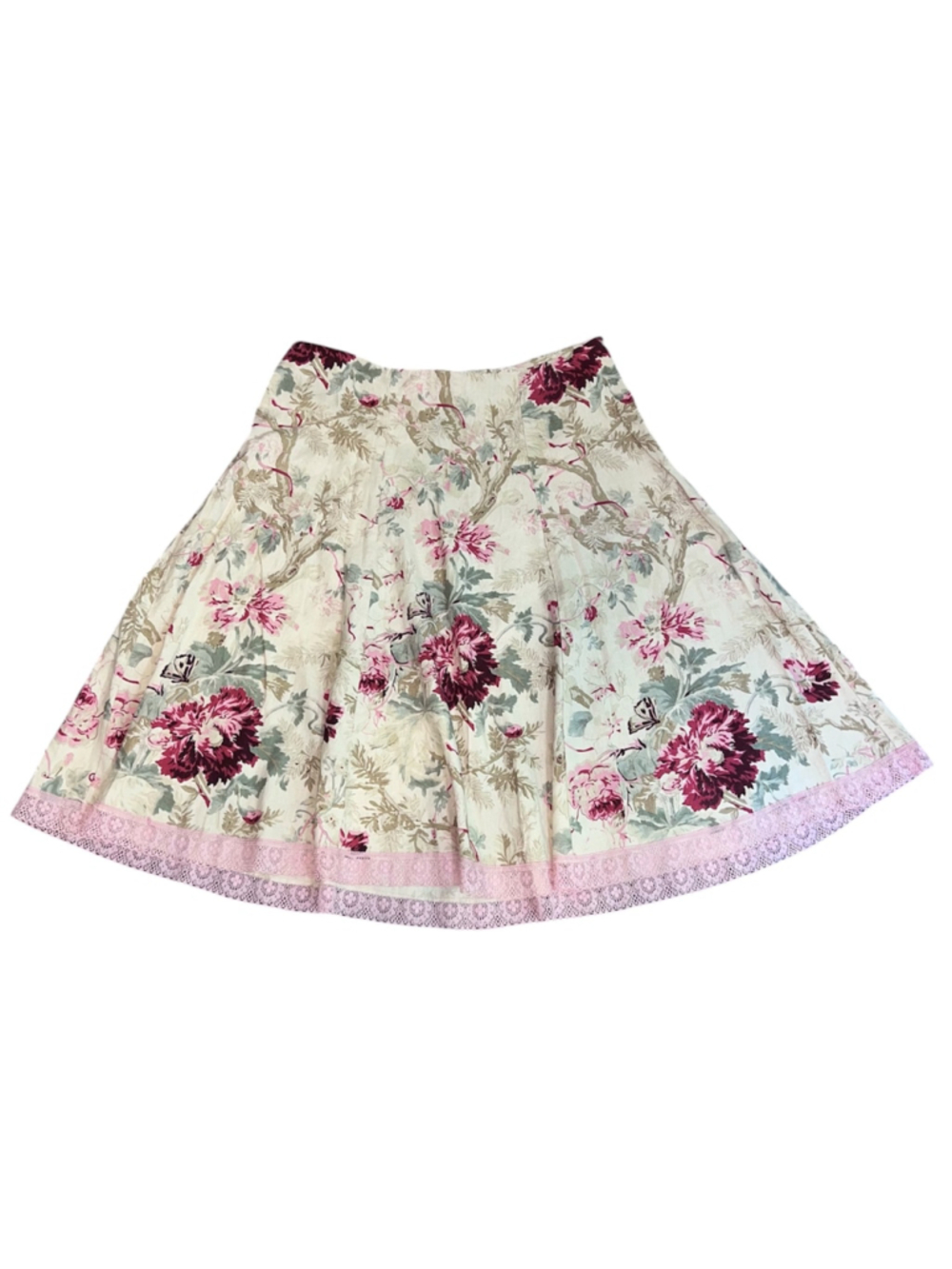 VTG Romantic. Floral A-Line Skirt 16 Beige Pink